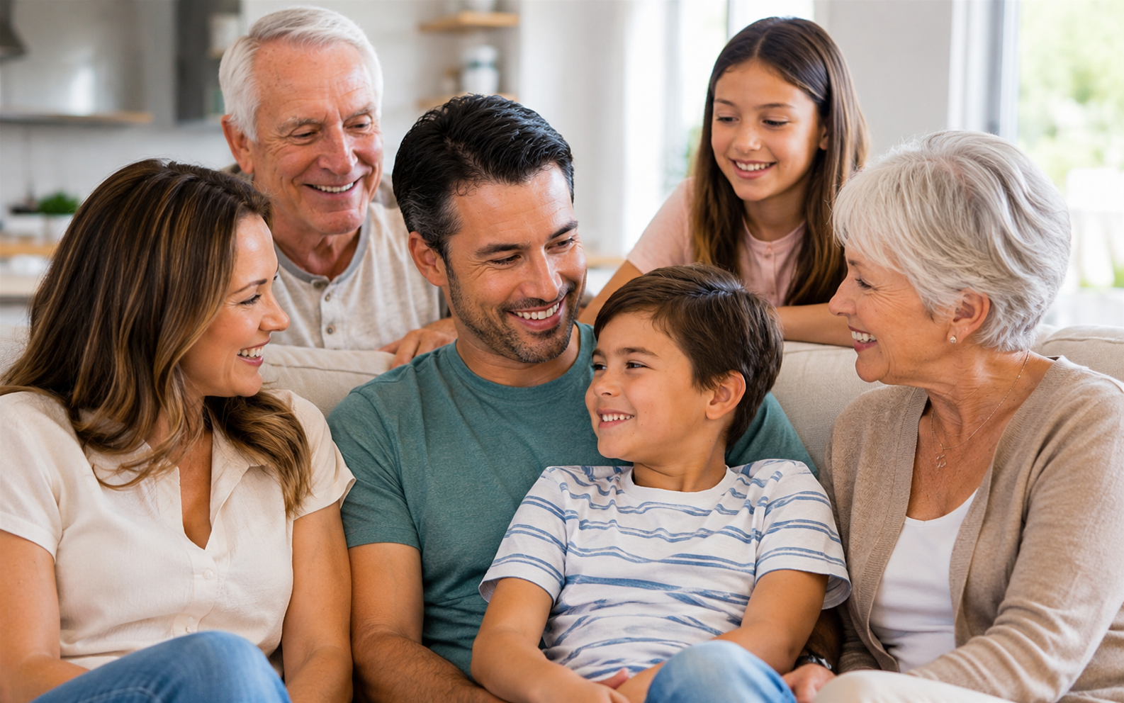 A multi-generational family spending time together at home